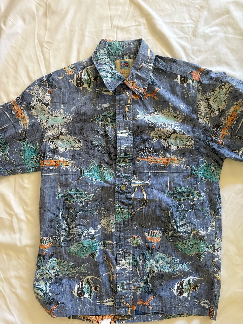 Kahala Aloha Shirt Vintage-Style Blue Tropical Fish Print Button-Up Shirt